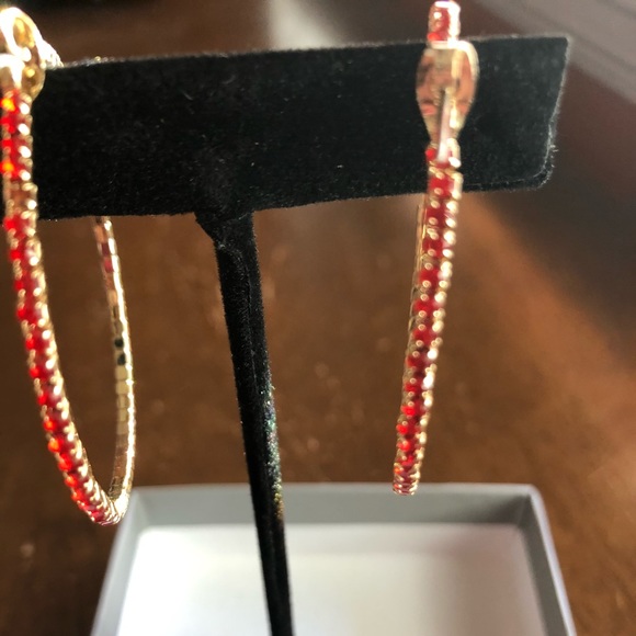 RJ Graziano 2” Red Crystal Hoops - Picture 2 of 8